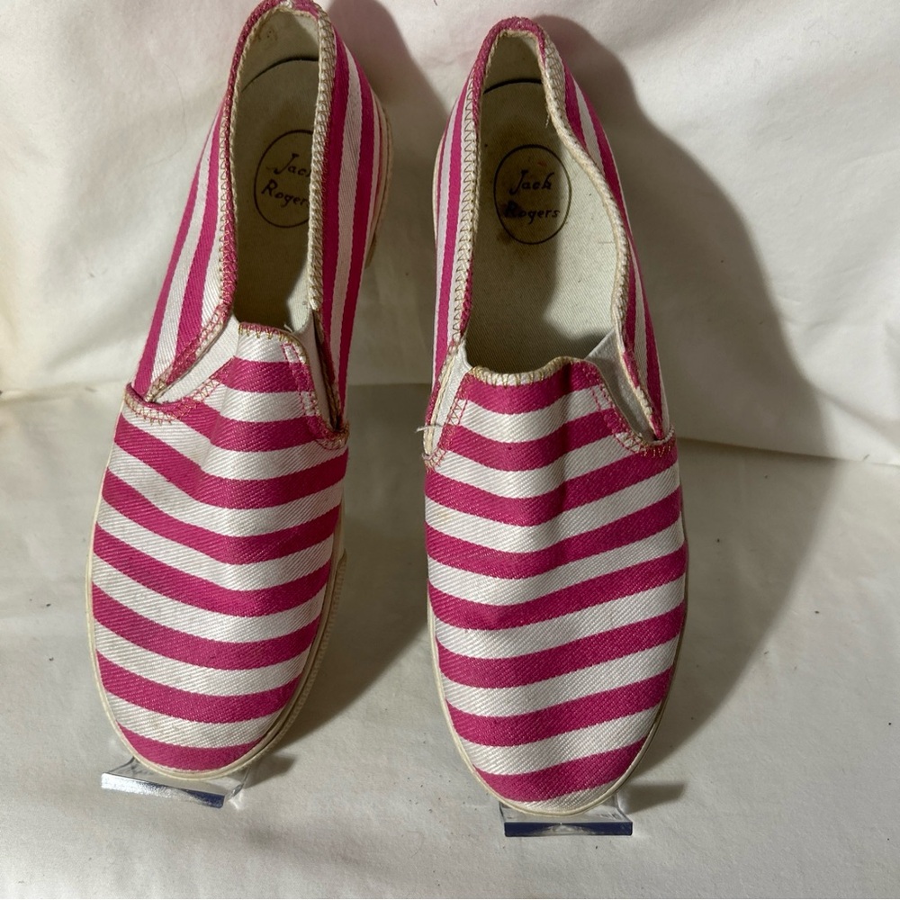 Jack Rogers Pink & White Canvas Slip onsSize 8-VGUC